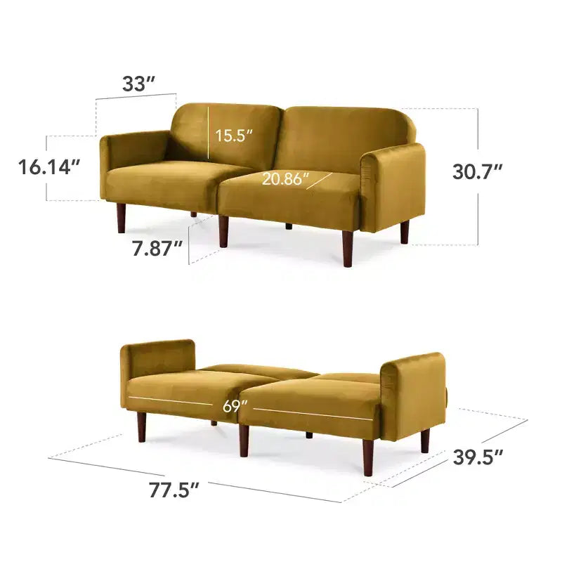 Canapé-lit futon convertible incurvé, en velours à dossier inclinable