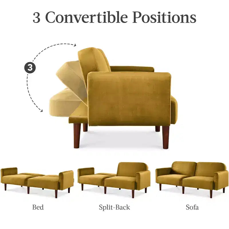 Canapé-lit futon convertible incurvé, en velours à dossier inclinable