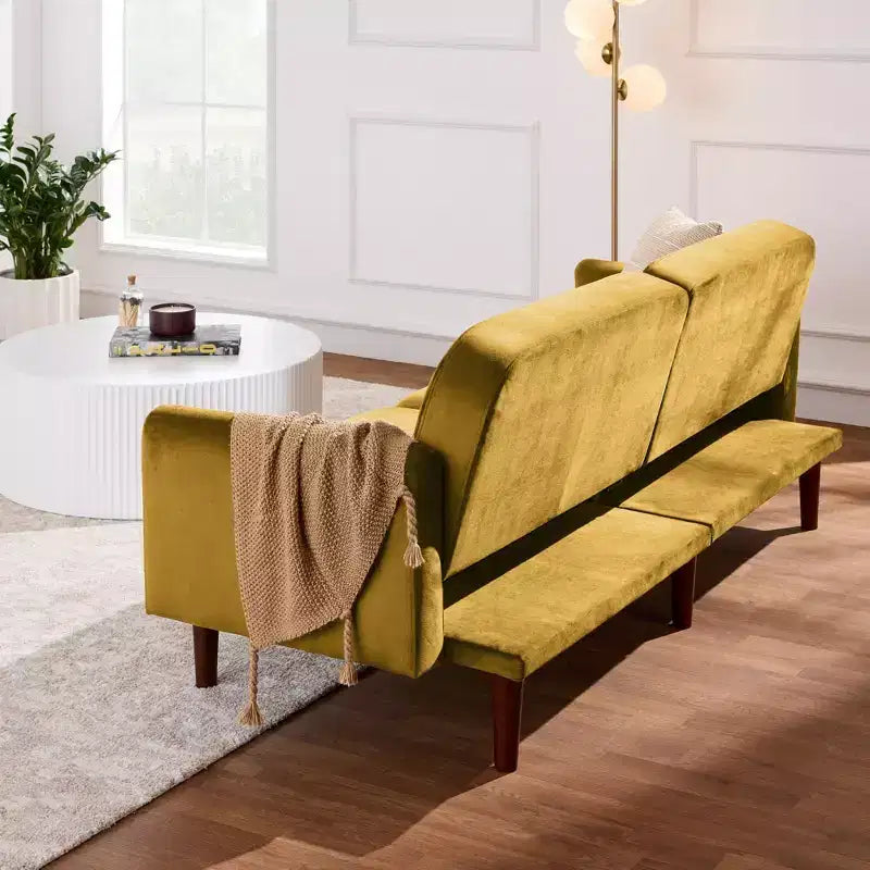 Canapé-lit futon convertible incurvé, en velours à dossier inclinable