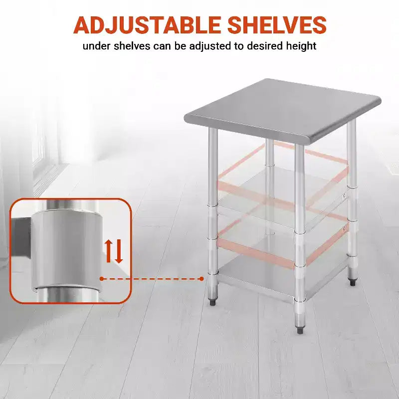 Table de travail de cuisine en acier inoxydable anti-rayures avec pied de table réglable