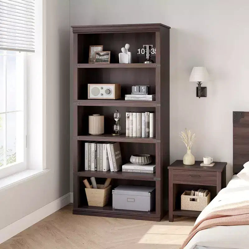 Bibliothèque à 5 niveaux, étagère de rangement ouverte style ferme, 31,4 x 12,7 x 67,4 pouces