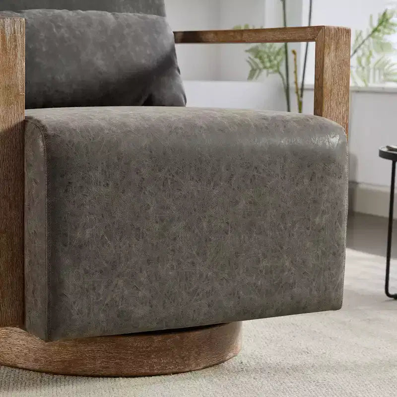 Fauteuil d'appoint pour chambre à coucher, fauteuil pivotant rembourré moderne de 77 cm de large avec accoudoirs en bois massif et fauteuil de lecture confortable rotatif à 360 degrés