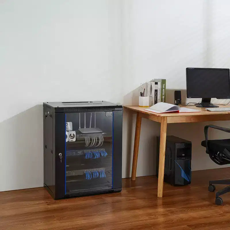 Armoire réseau murale, capacité de charge maximale au sol de 227 kg, armoire de rack de serveur avec porte en verre trempé verrouillable et panneaux latéraux