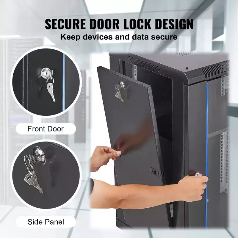 Armoire réseau murale, capacité de charge maximale au sol de 227 kg, armoire de rack de serveur avec porte en verre trempé verrouillable et panneaux latéraux