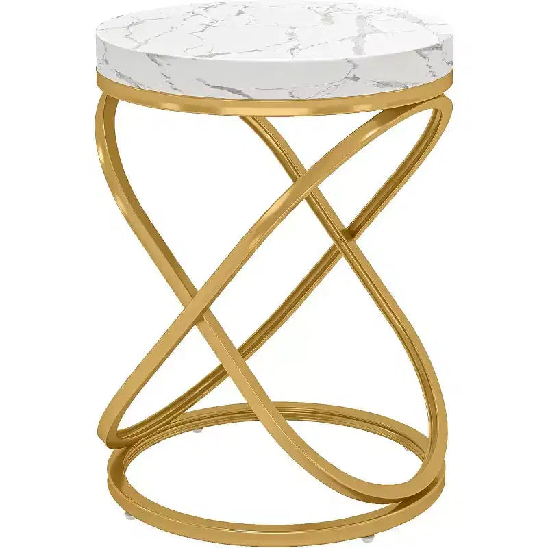 Table d'appoint ronde de 26 pouces avec plateau en bois d'ingénierie et pieds métalliques doubles en forme de X, table d'appoint à placage effet marbre pour salon, chambre à coucher