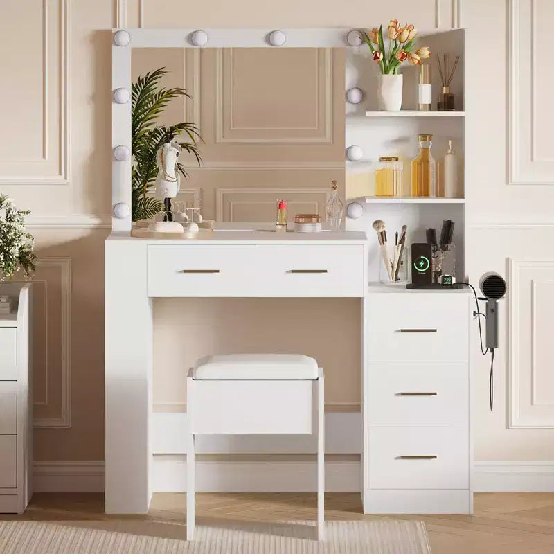 Coiffeuse avec miroir et tabouret