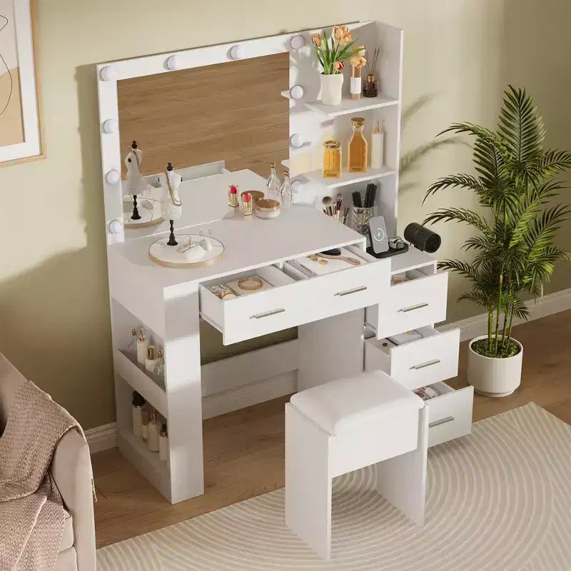 Coiffeuse avec miroir et tabouret