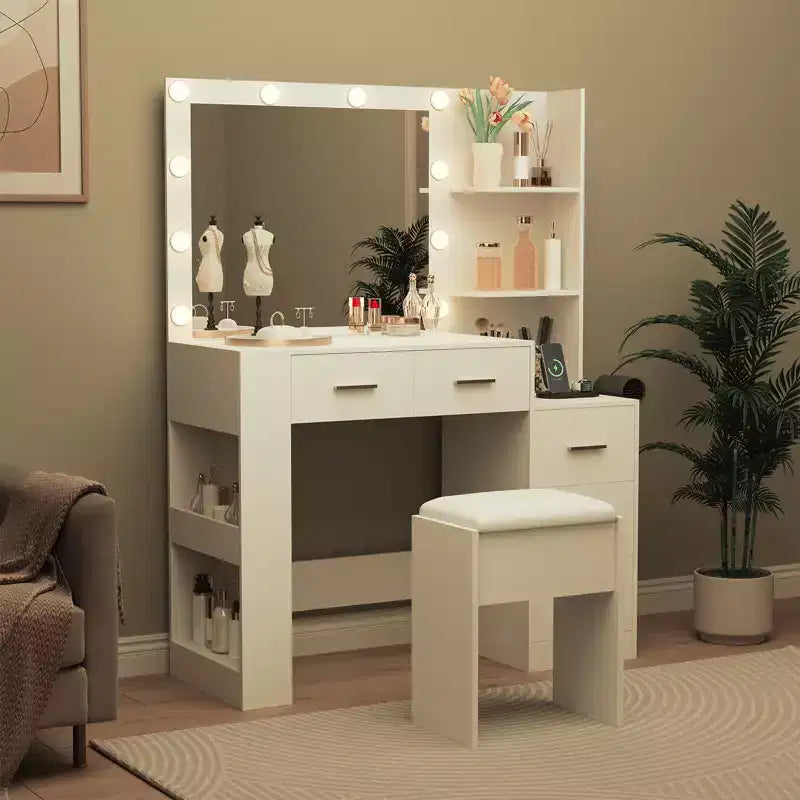 Coiffeuse avec miroir et tabouret