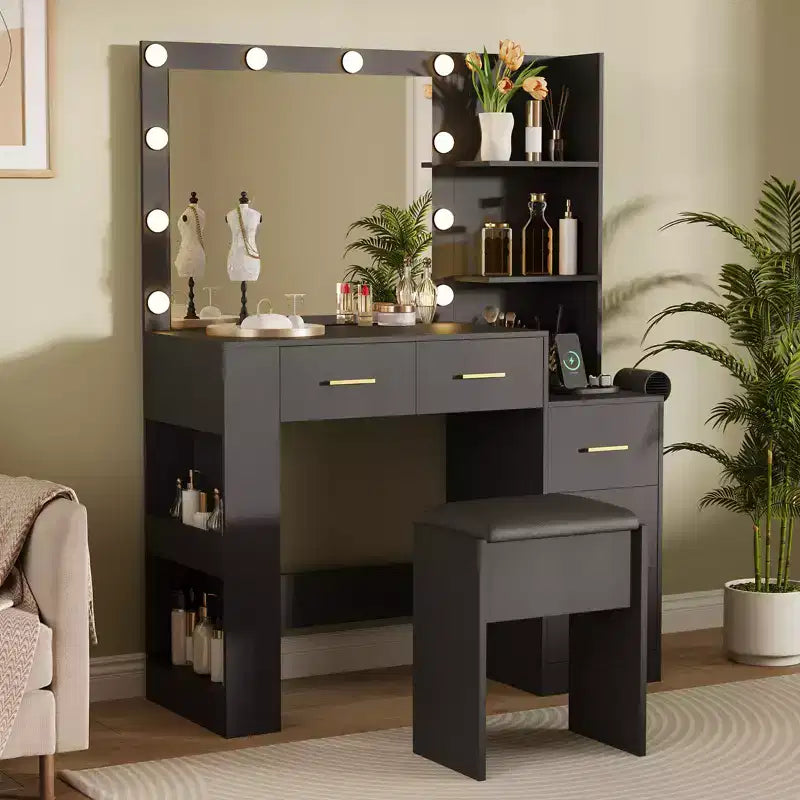 Coiffeuse avec miroir et tabouret
