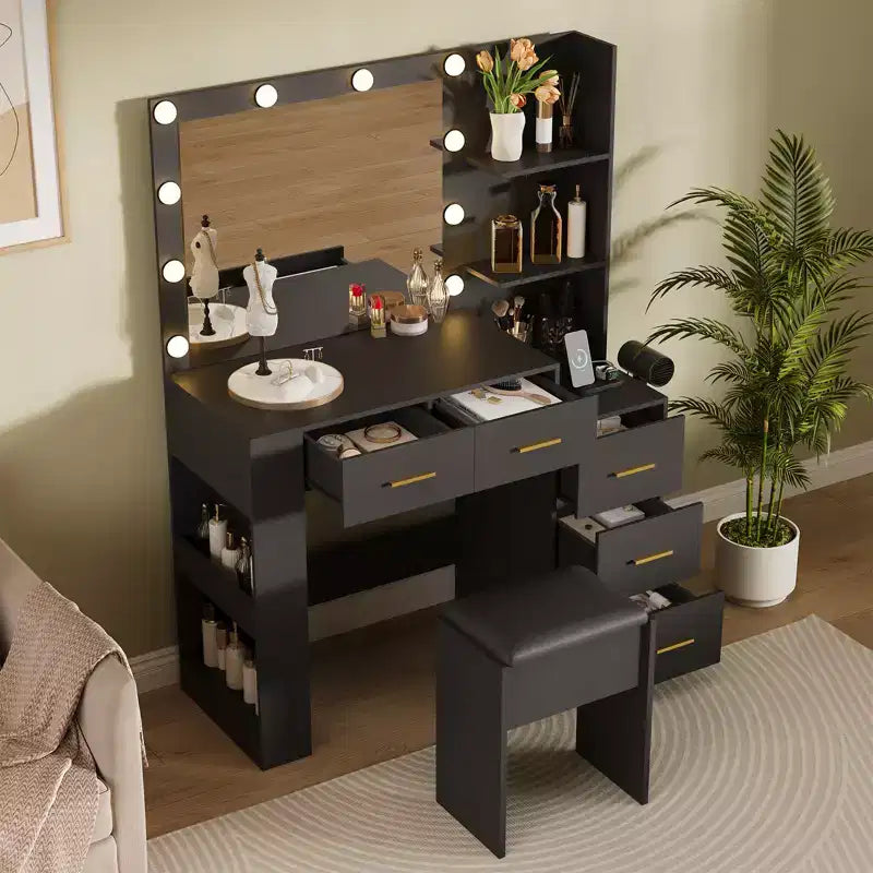Coiffeuse avec miroir et tabouret