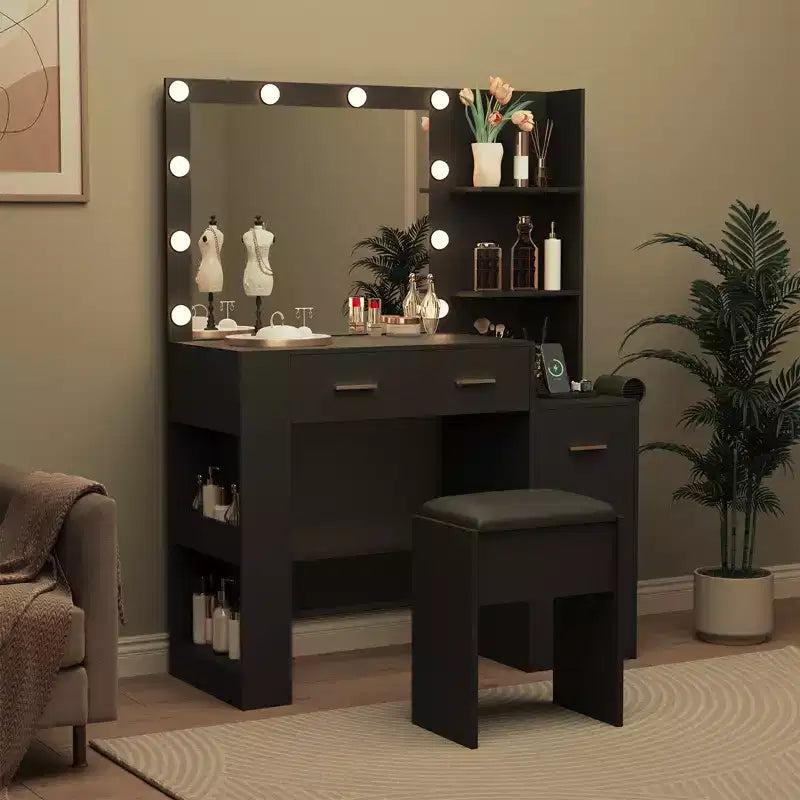 Coiffeuse avec miroir et tabouret