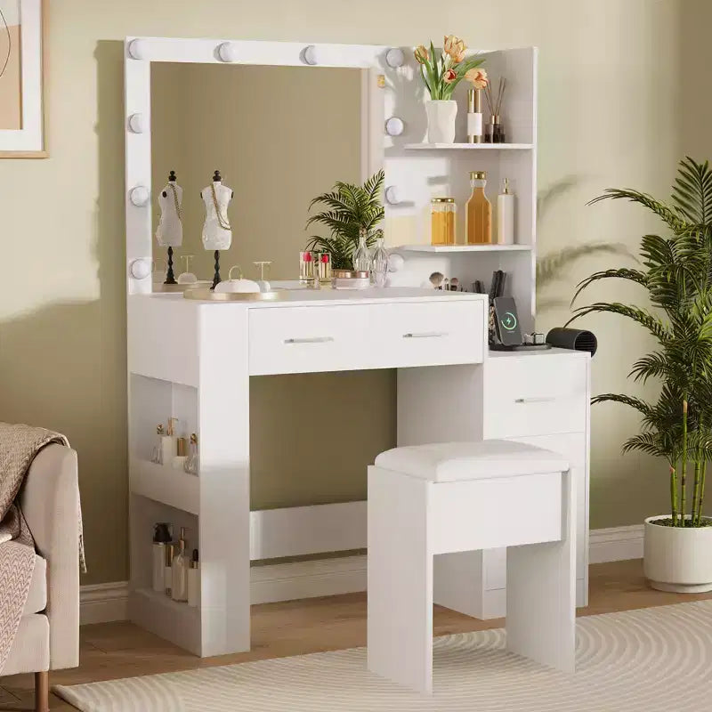 Coiffeuse avec miroir et tabouret