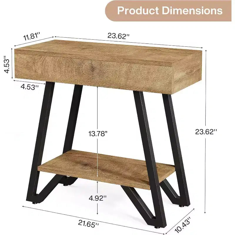 Table d'appoint : Conception étroite avec étagères de rangement, adaptée au salon, à la chambre, aux petits espaces ; finition naturelle.