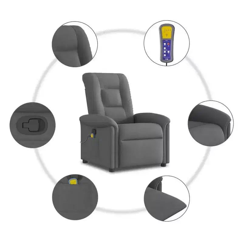 Fauteuil Inclinable Massant Tissu Gris Foncé