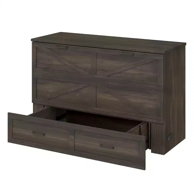 Lit escamotable Wood Murphy avec station de recharge et tiroirs de rangement