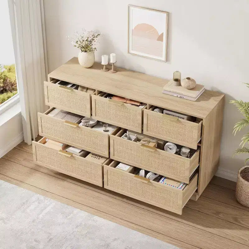 Commode tiroirs avec poignées dorées, meuble de rangement moderne en bois noir, large organisateur pour chambre à coucher, salon, couloir
