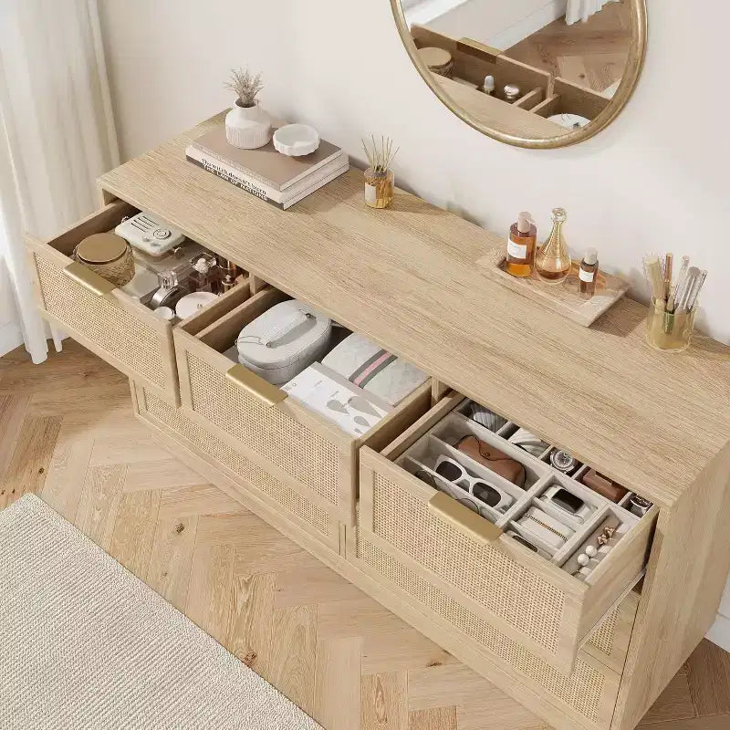 Commode tiroirs avec poignées dorées, meuble de rangement moderne en bois noir, large organisateur pour chambre à coucher, salon, couloir