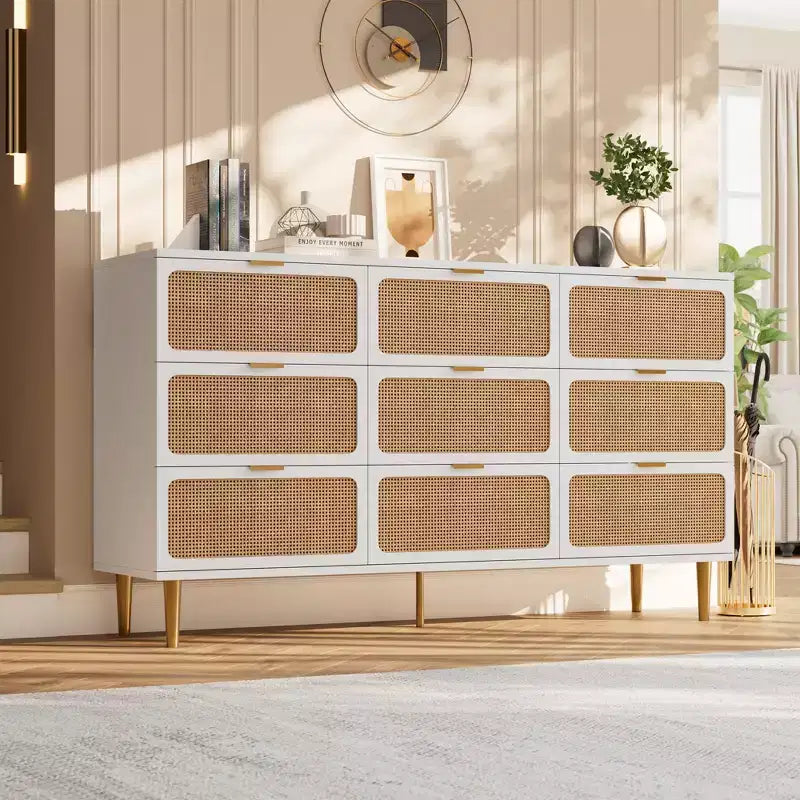 Commode tiroirs avec poignées dorées, meuble de rangement moderne en bois noir, large organisateur pour chambre à coucher, salon, couloir