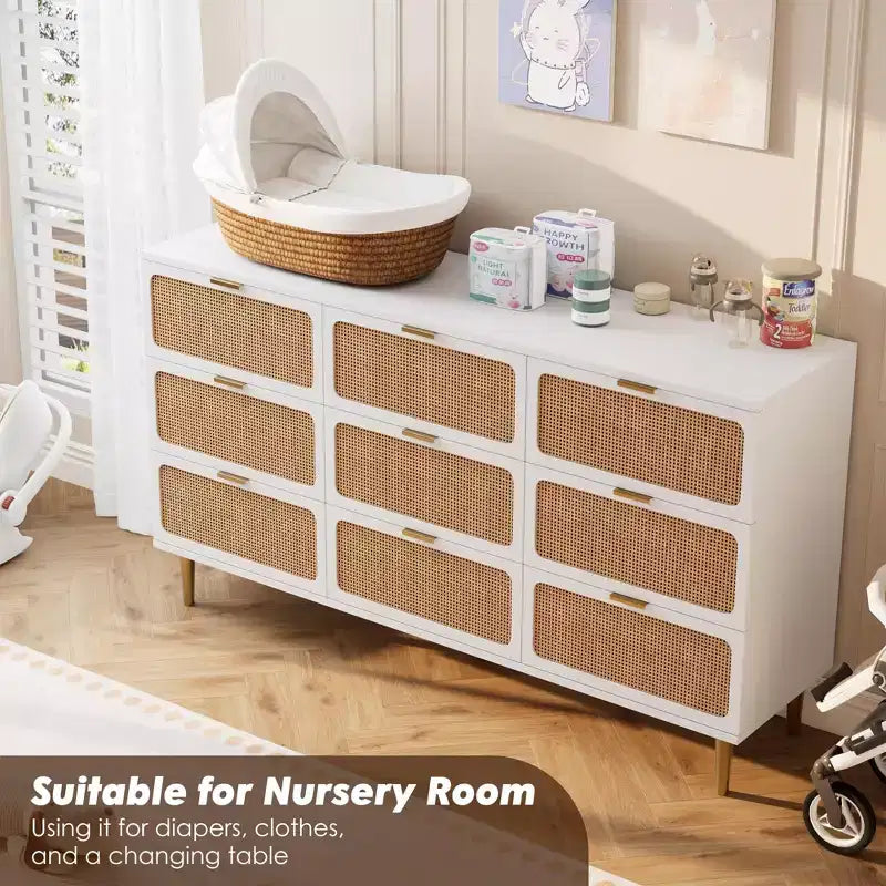 Commode tiroirs avec poignées dorées, meuble de rangement moderne en bois noir, large organisateur pour chambre à coucher, salon, couloir