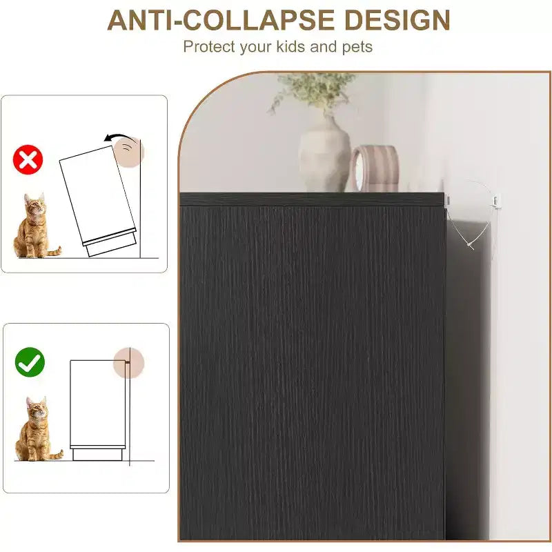 Commode tiroirs avec poignées dorées, meuble de rangement moderne en bois noir, large organisateur pour chambre à coucher, salon, couloir