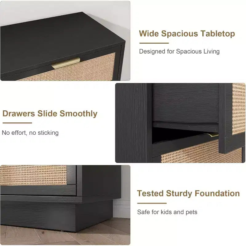 Commode tiroirs avec poignées dorées, meuble de rangement moderne en bois noir, large organisateur pour chambre à coucher, salon, couloir