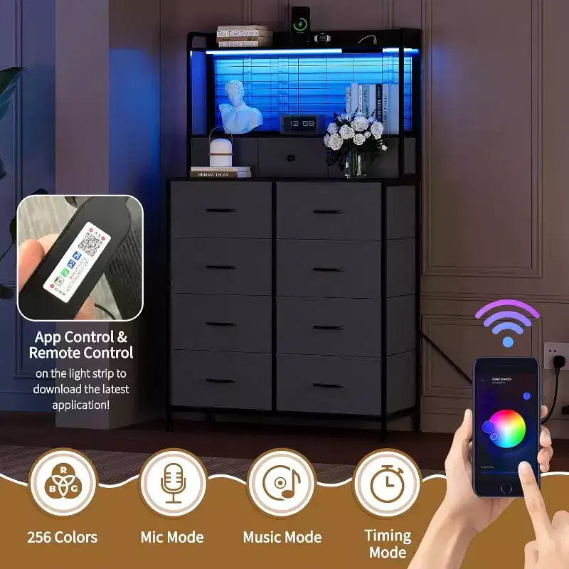 Commode intelligente, lumières LED RGB contrôlées par application, anti-basculement, marron