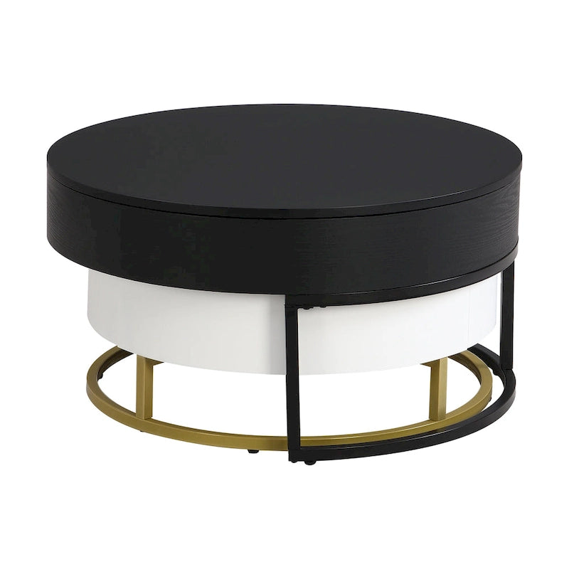Modern Round Lift-top Nesting Coffee Tables with 2 Drawers