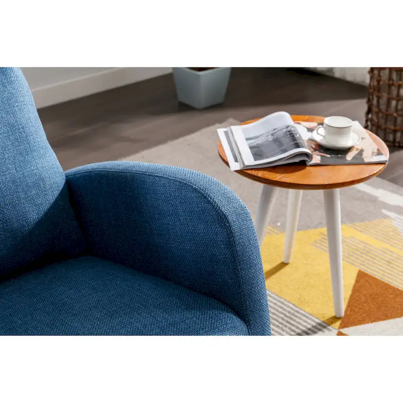Blue 27 Upholstered Rocking Chair with Wood Legs and Convenient Side Pocket