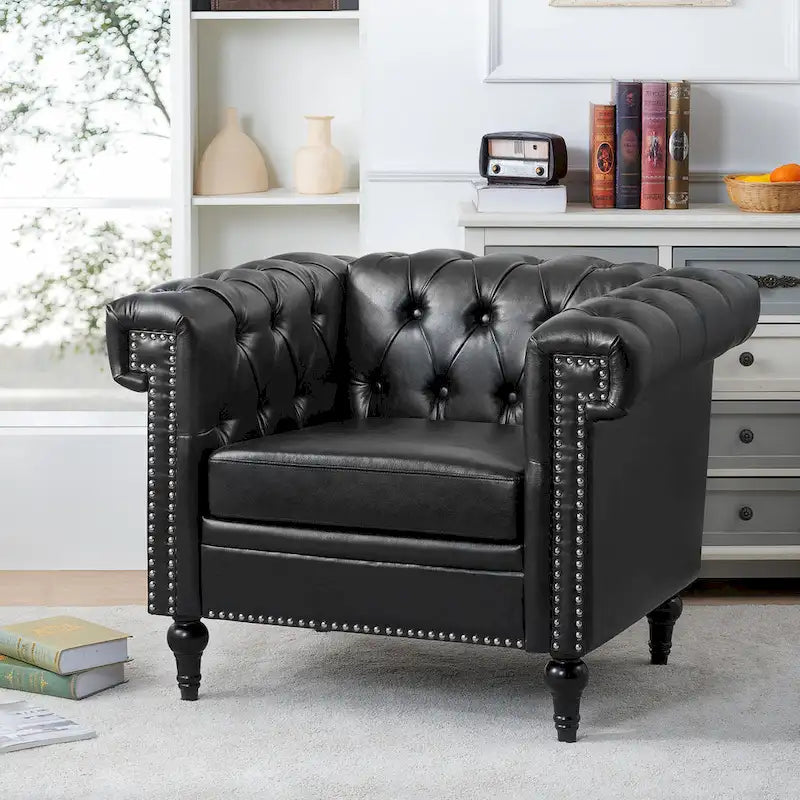 Black Modern 39 Tufted Accent Chair with Nailheads