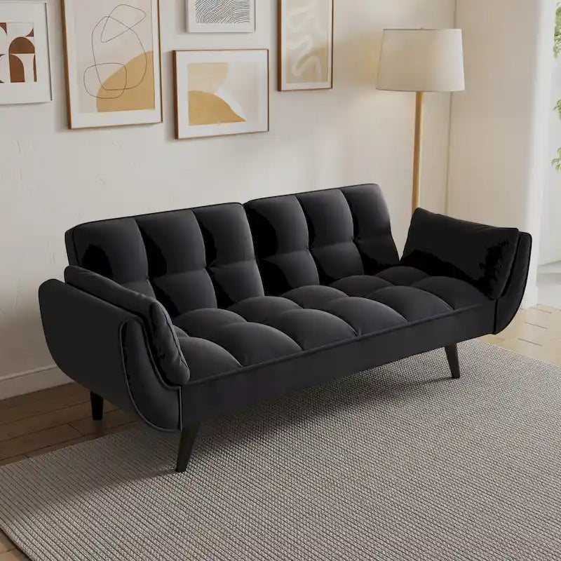 Black 57 Convertible Loveseat Sofa Bed with Adjustable Backrest, Pillows