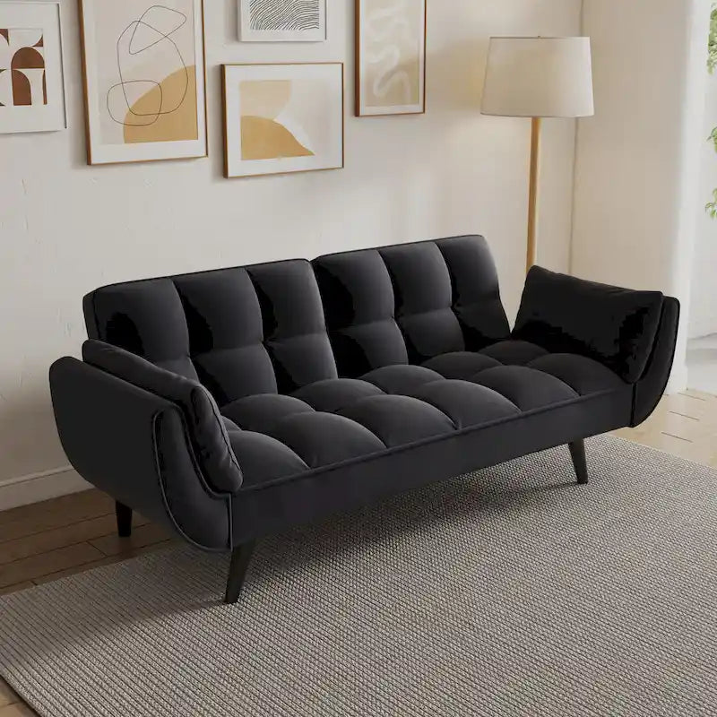 Black 57 Convertible Loveseat Sofa Bed with Adjustable Backrest, Pillows