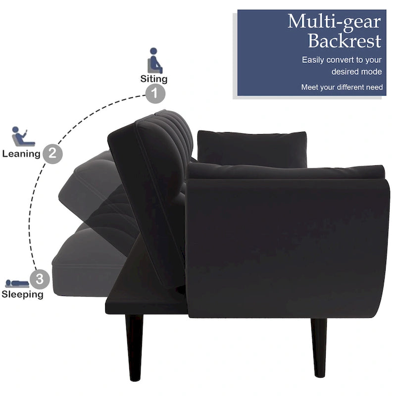 Black 57 Convertible Loveseat Sofa Bed with Adjustable Backrest, Pillows
