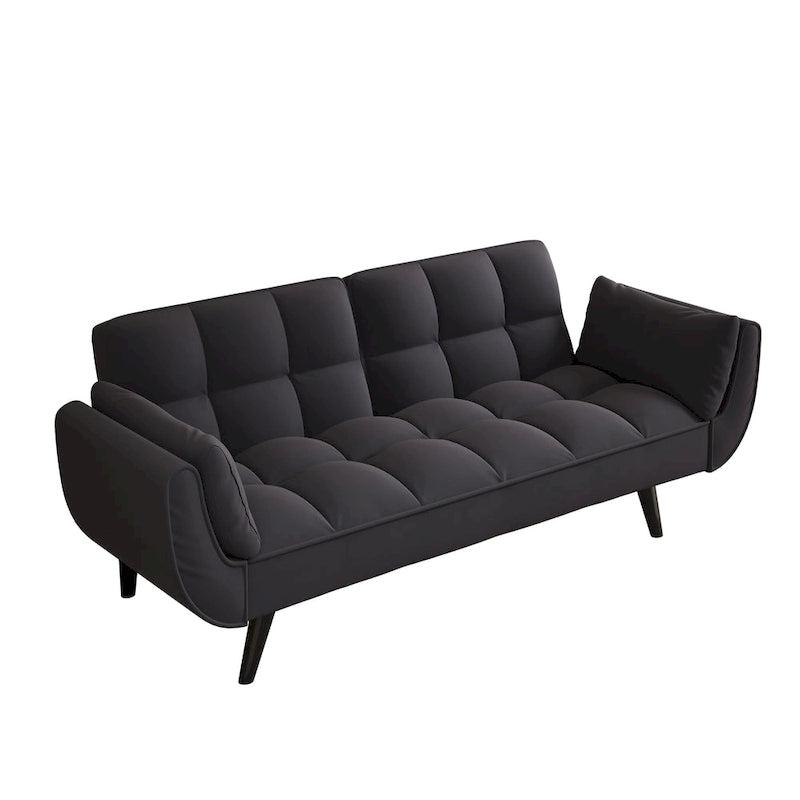 Black 57 Convertible Loveseat Sofa Bed with Adjustable Backrest, Pillows