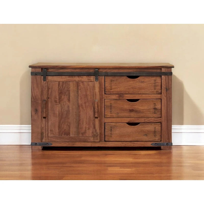 HomeRoots 50 Brown Solid Wood Enclosed Storage Distressed TV Stand - 50' X '34.75' X '17.75