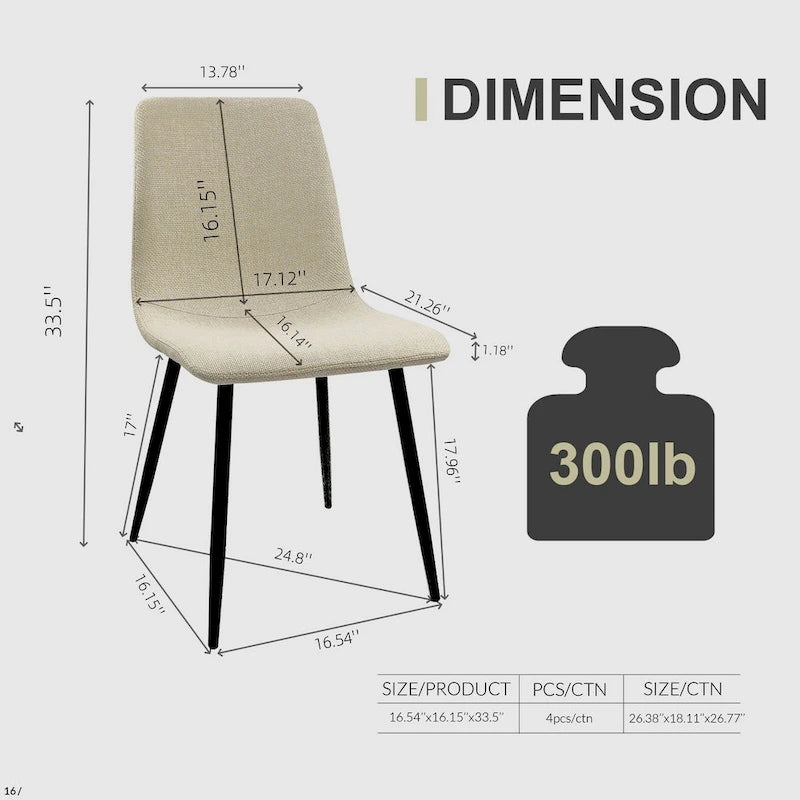 4 Piece Dining Chair Set Modern Kitchen Chairs with Black Metal Legs