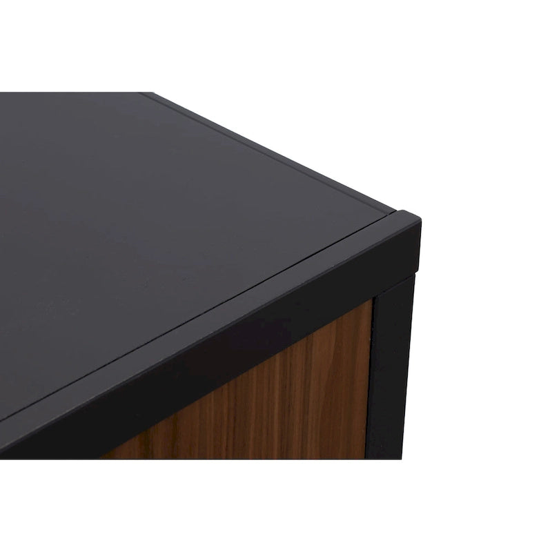 Bridgevine Home Aria 85 inch TV Stand for TVs up to 95 inches, No Assembly Required, Black and Walnut Finish