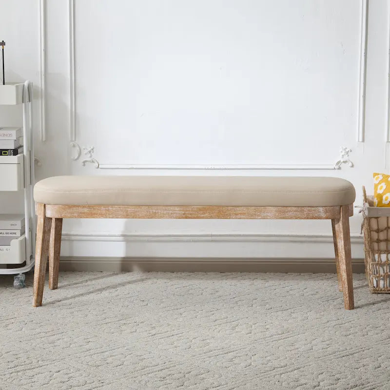 Forma Mid-Century Modern Faux Leather Bench with Wood Legs by Christopher Knight Home