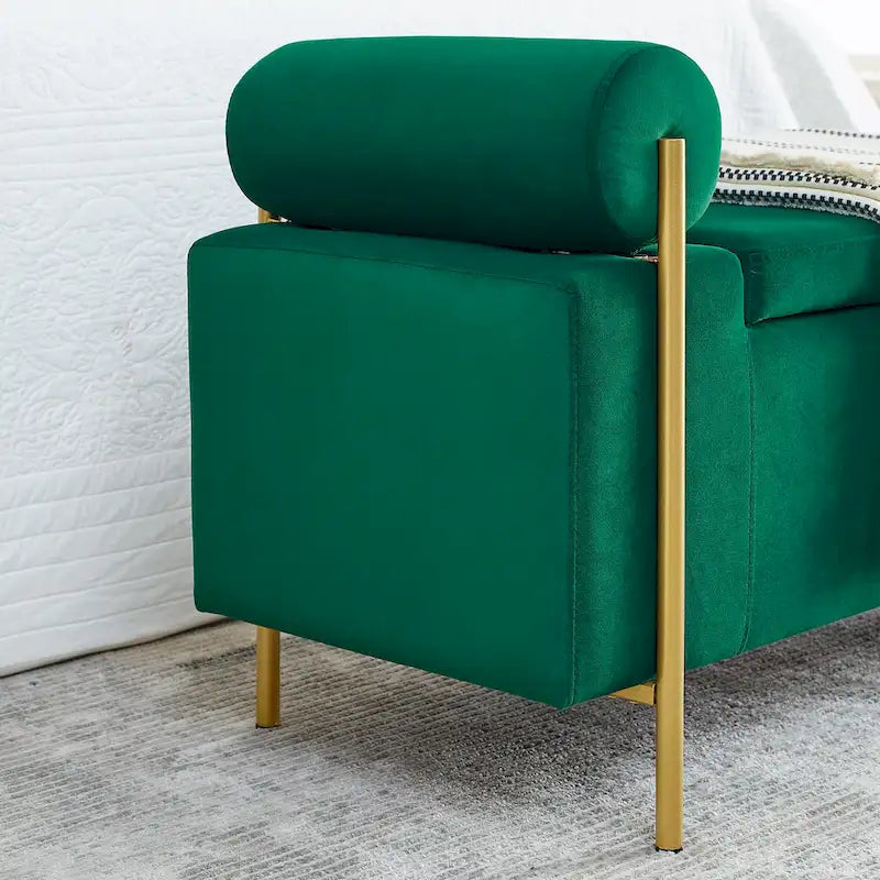GDFStudio - Harper Linen Upholstered Storage Bench with Cylindrical Arms and Gold Metal Legs