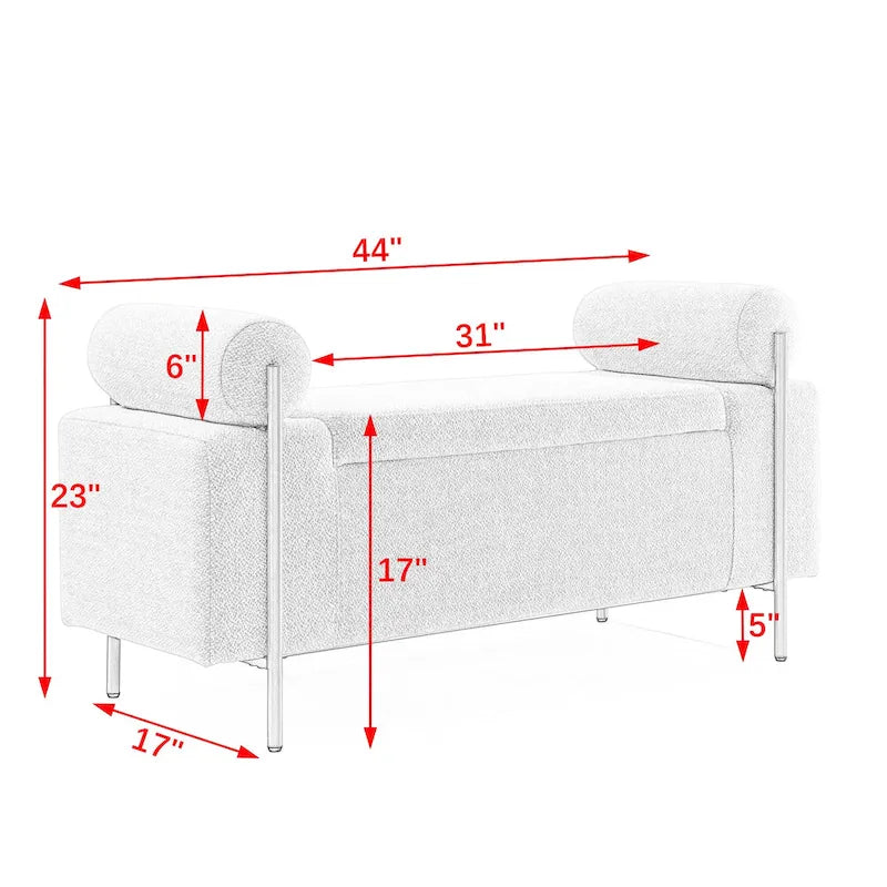 GDFStudio - Harper Linen Upholstered Storage Bench with Cylindrical Arms and Gold Metal Legs