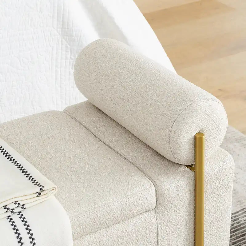 GDFStudio - Harper Linen Upholstered Storage Bench with Cylindrical Arms and Gold Metal Legs