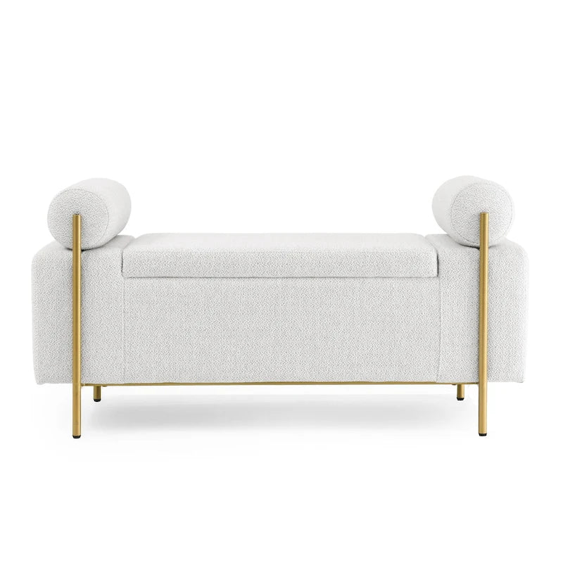 GDFStudio - Harper Linen Upholstered Storage Bench with Cylindrical Arms and Gold Metal Legs