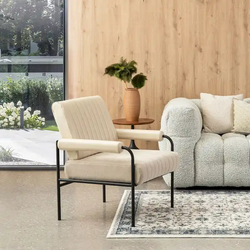 Glitzhome Set of 2 29.5W Leatherette and Fabric Combination Armchairs With Padded Arms - 29.5 W x 34 H x 30 D