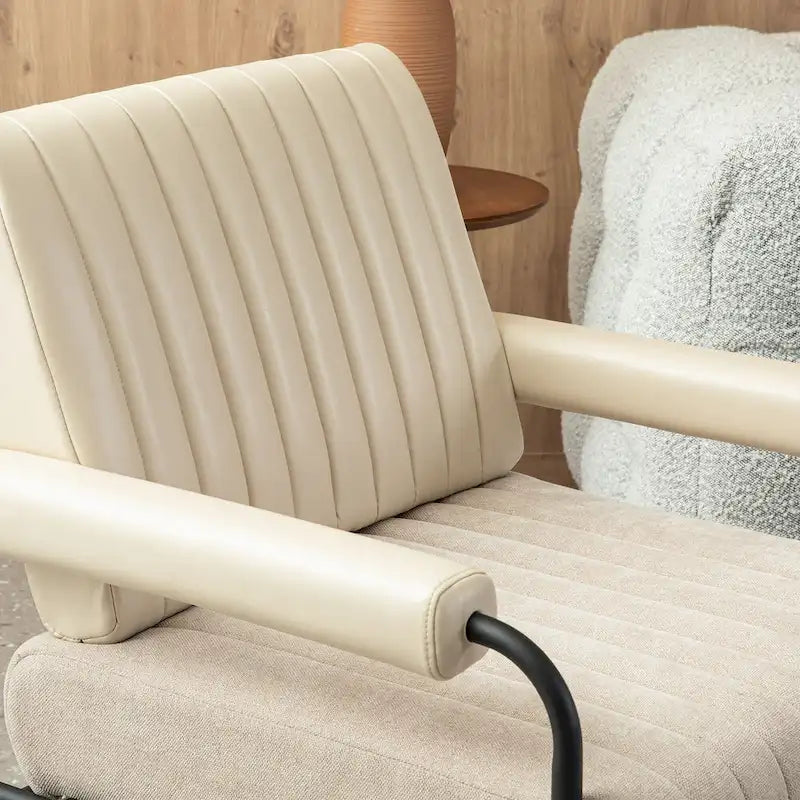 Glitzhome Set of 2 29.5W Leatherette and Fabric Combination Armchairs With Padded Arms - 29.5 W x 34 H x 30 D