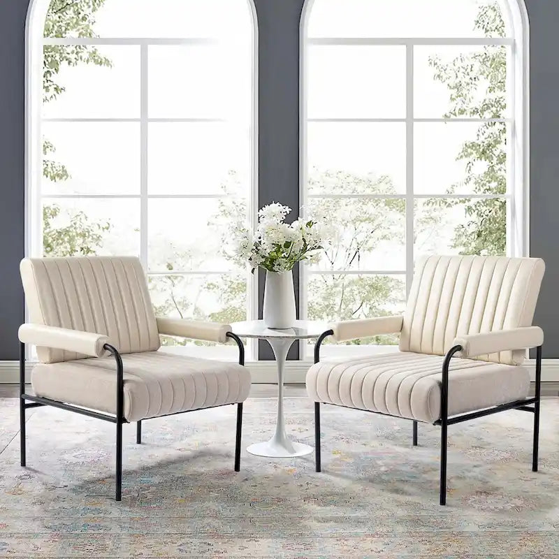 Glitzhome Set of 2 29.5W Leatherette and Fabric Combination Armchairs With Padded Arms - 29.5 W x 34 H x 30 D