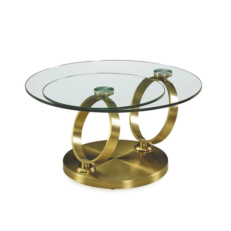 HomeRoots 32 Clear And Gold Glass And Metal Round Abstract Coffee Table - 31.5' X '17' X '31.5