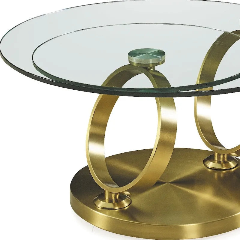 HomeRoots 32 Clear And Gold Glass And Metal Round Abstract Coffee Table - 31.5' X '17' X '31.5