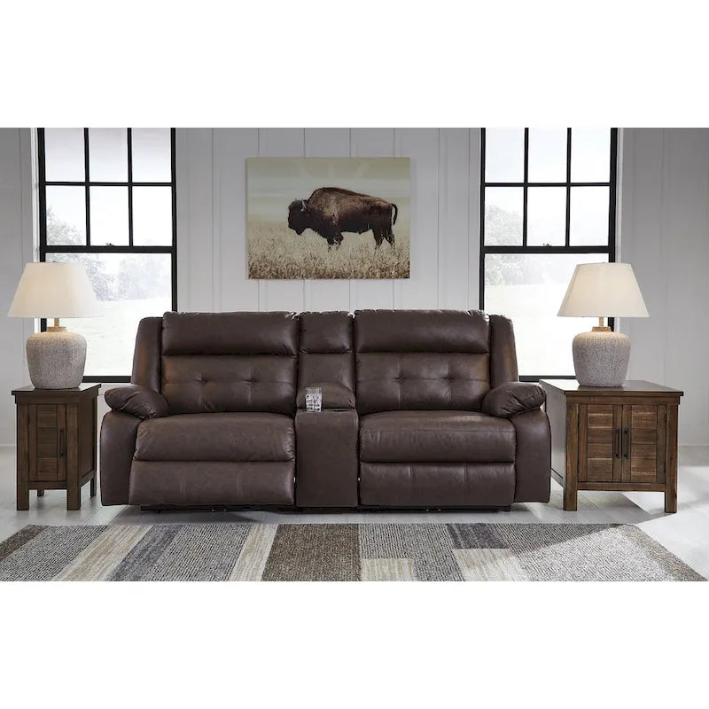 Signature Design by Ashley Punch Up Dark Brown 3-Piece Power Reclining Sectional Loveseat with Console - 93W x 39D x 41H