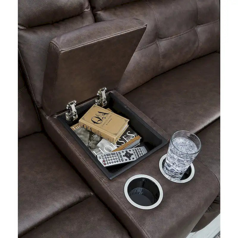 Signature Design by Ashley Punch Up Dark Brown 3-Piece Power Reclining Sectional Loveseat with Console - 93W x 39D x 41H