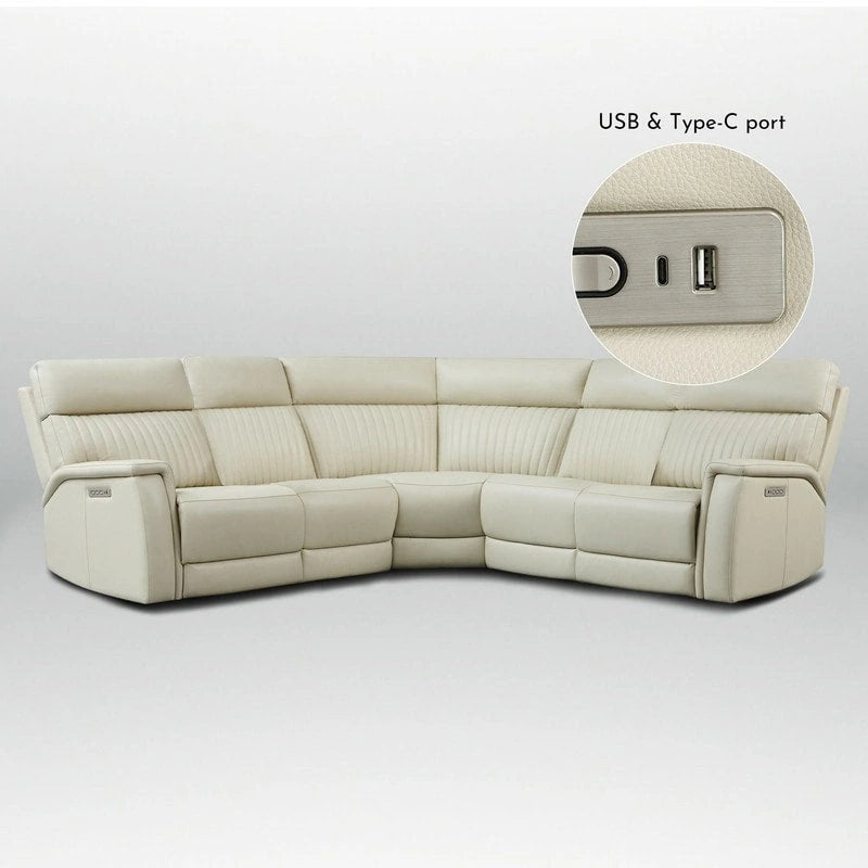 Genuine Leather Power Recliner Sectional with Power Ajustable Headrest and Lumbar, Zero Gravity, 2StationaryArmlesschairs