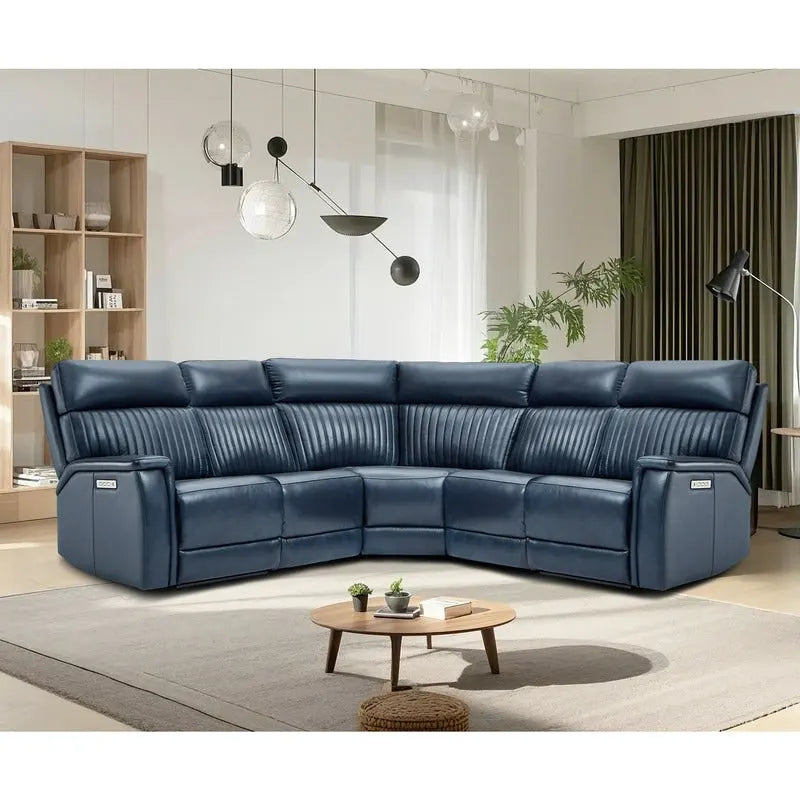 Genuine Leather Power Recliner Sectional with Power Ajustable Headrest and Lumbar, Zero Gravity, 2StationaryArmlesschairs